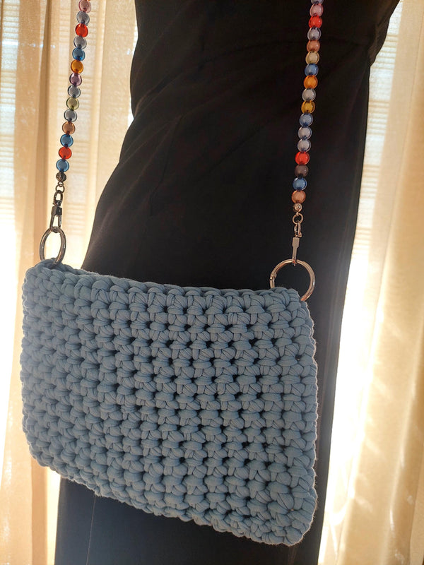 Vibrant Blue Handmade Crochet Crossbody Bag with Beaded Straps - Perfect Gift for Her!