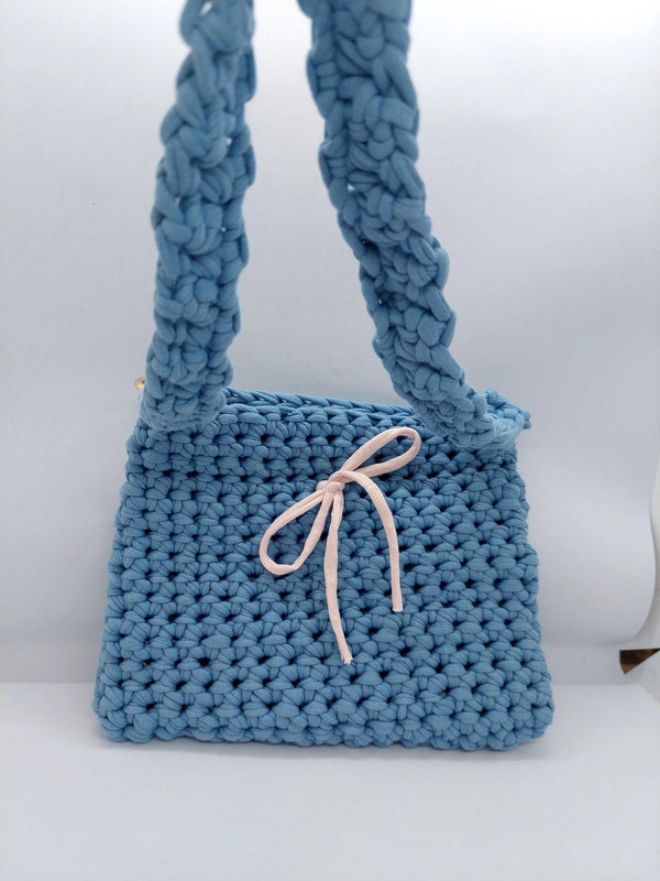 Vibrant Blue Crochet Crossbody Bag with Pink Accents - Handmade Chic Accessory, Perfect Gift for Her!