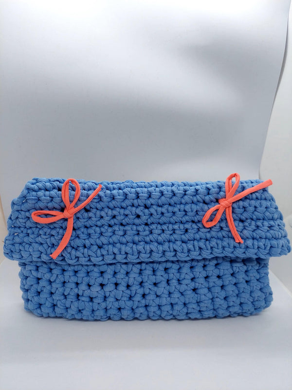 Vibrant Blue Crochet Crossbody Bag with Pink Ribbon Accent - Perfect Handmade Gift for Her!