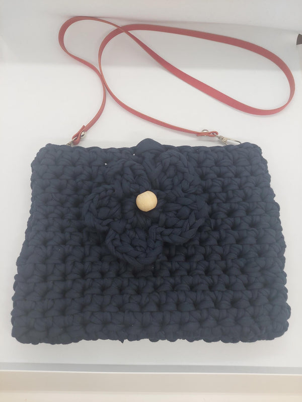 Navy Floral Crochet Crossbody Bag with Bold Red Straps - Your Go-To Accessory for Every Event!