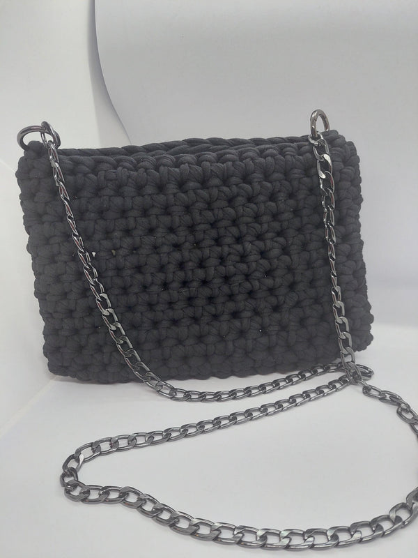 Elegant Black Crochet Crossbody Bag with Chain Strap – Perfect for Every Occasion, Handmade Gift for Her