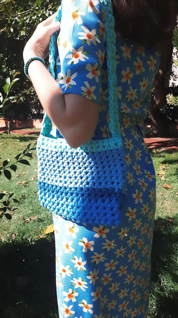 Seaside Serenity: Handmade Blue Crochet Crossbody Bag