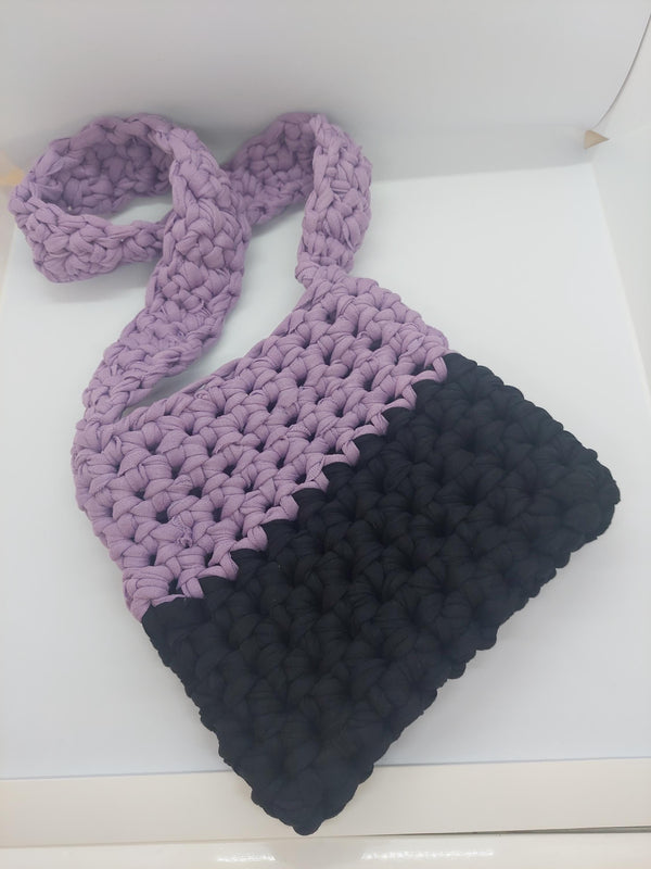 Stylish Crochet Shoulder Bag in Deep Purple and Black - Perfect Accessory for Every Occasion, Handmade Gift for Her