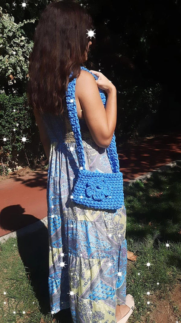 Charming Blue Floral Crochet Crossbody Bag - Handmade Shoulder Bag for Every Occasion